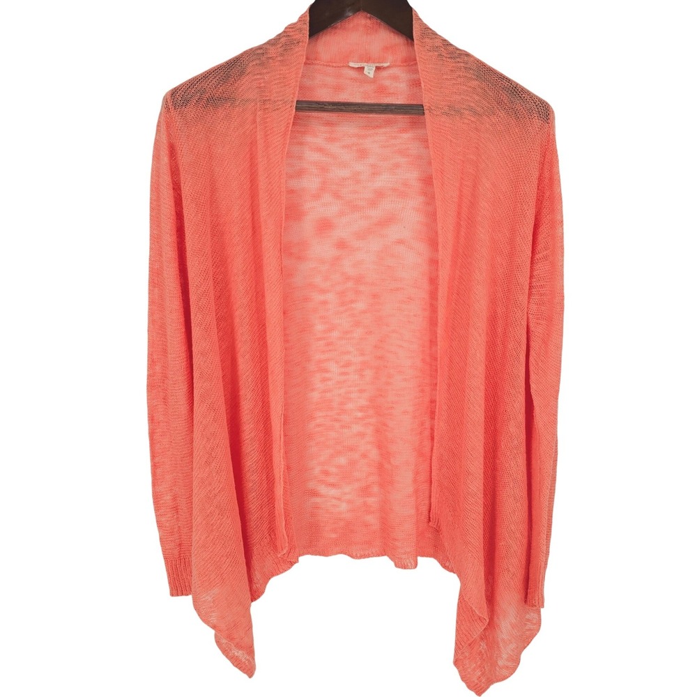 Eileen Fisher Coral 100% Linen Open Front Cardigan Italian Yarn  Medium Knit